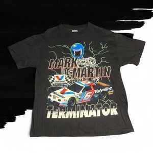 Vintage Black Single Stitch MARK MARTIN TERMINATOR T-Shirt Size L NASCAR USA